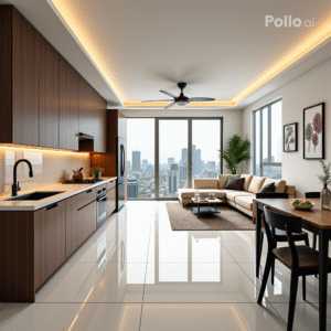 Home a well lit, professionally staged photo of a 2 bhk or 3 bhk apartment interior,