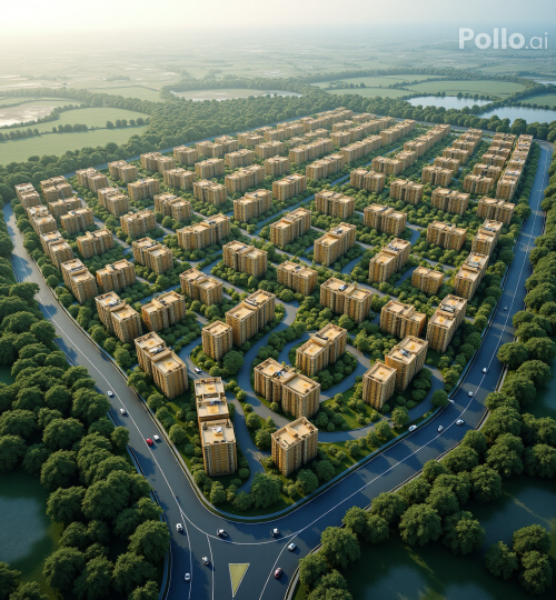 Projects a high resolution drone shot capturing the entire layout of ekta vistas, showcas