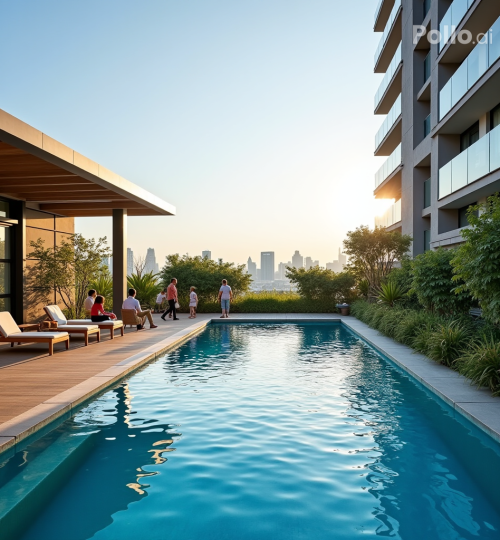 Projects a vibrant photo of a key amenity, such as a rooftop swimming pool, landscaped ga (1)